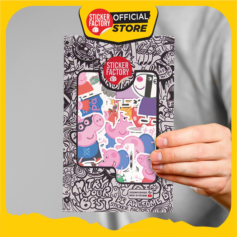 Hộp set 30 sticker decal hình dán nón bảo hiểm , laptop, xe máy, ô tô STICKER FACTORY - Peppa Pig