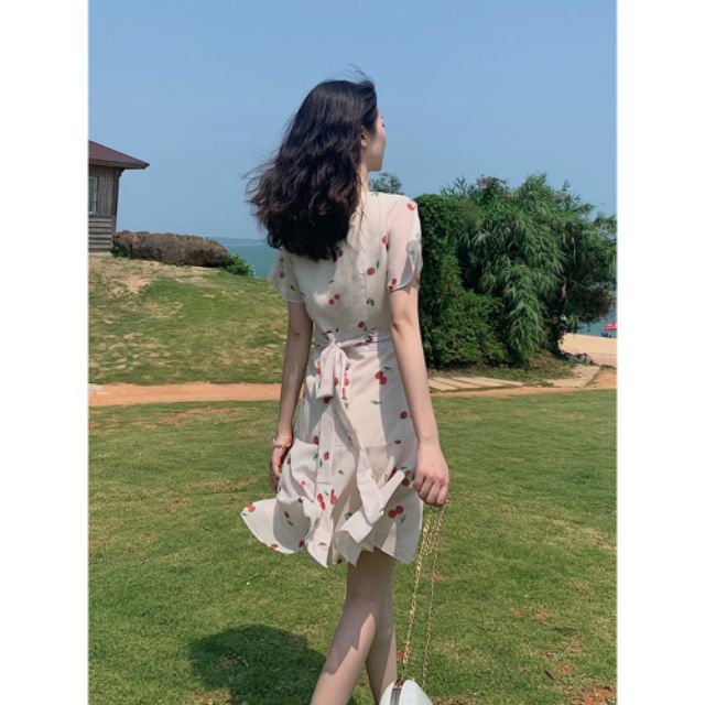 Đầm cherry thắt nơ ulzzang hàn quốc | BigBuy360 - bigbuy360.vn
