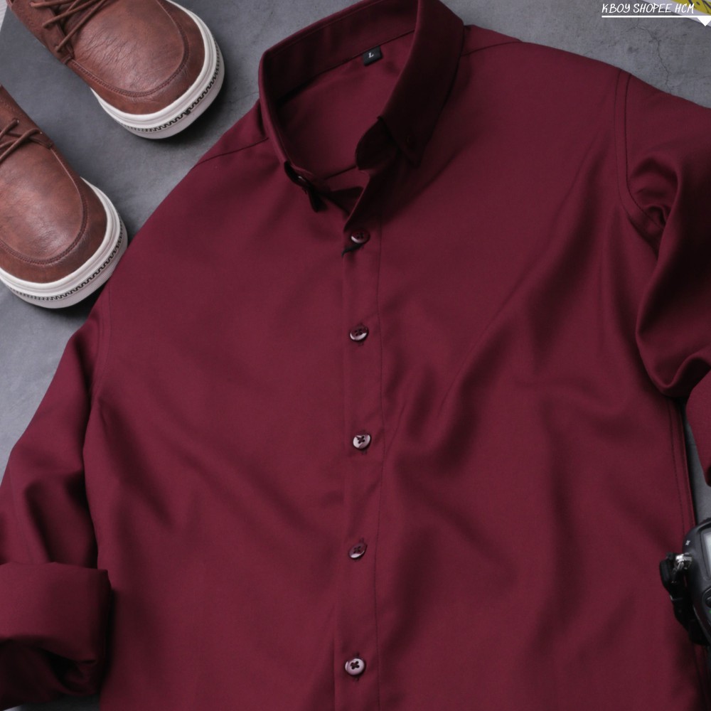Áo sơ mi tay dài Trơn cao cấp - Bigsize, nhiều màu, tím, xanh biển, đỏ đô - A068