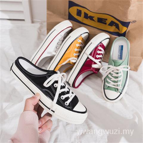 Giày Lười Vải Canvas Nửa Đế Mỏng Phong Cách Hàn Quốc Thời Trang Mùa Hè Cho Nữ S2021