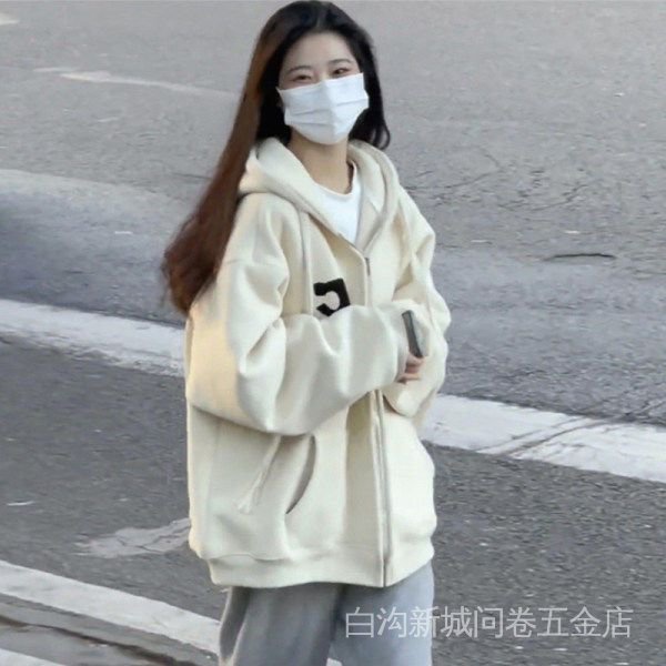 Áo Sweatshirt Có Mũ Dáng Rộng Lót Lông Cừu Dày Phong Cách Hàn Quốc Thời Trang Thu Đông Mới Dành Cho Học Sinh Nữ