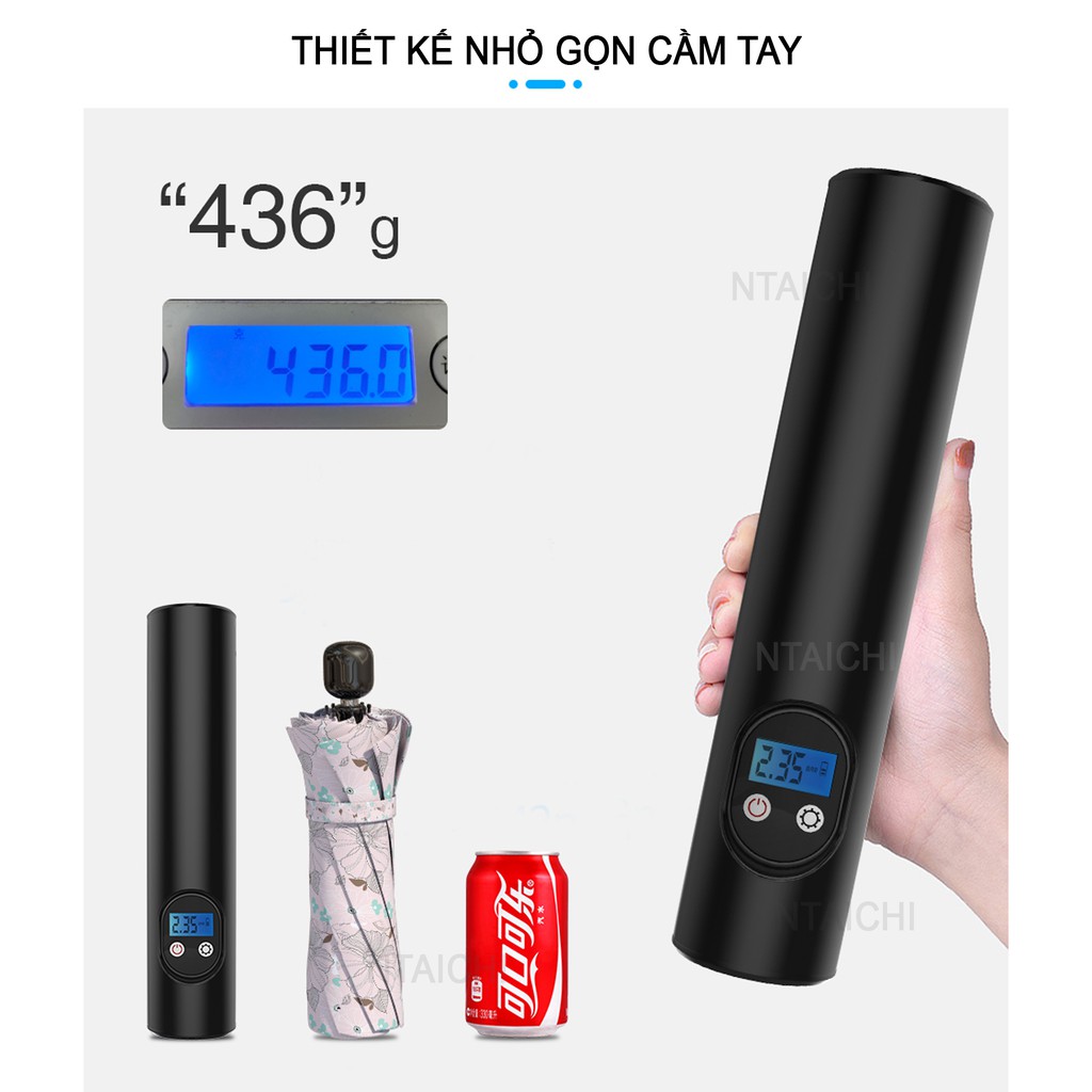 Máy Bơm Điện Tử Cầm Tay Thông Minh Đa Năng | Bơm Lốp Ô Tô , Xe Máy,Bóng...Tích Hợp Đèn Flash, Pin Lithium Có Thể Sạc Lại