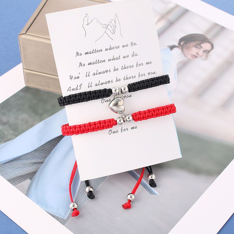 Vòng tay cặp nam nữ, vòng đôi tình yêu nam châm trái tim đan dây dù nhiều màu sắc có thể điều chỉnh.