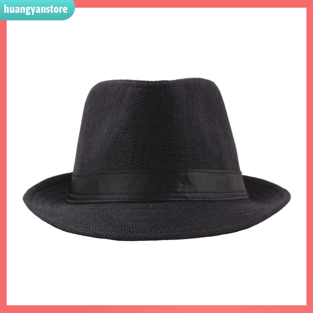 HY| Men Solid Color Wide Brim Fedora Felt Hat Panama Cap Boater Summer Beach Sunhat