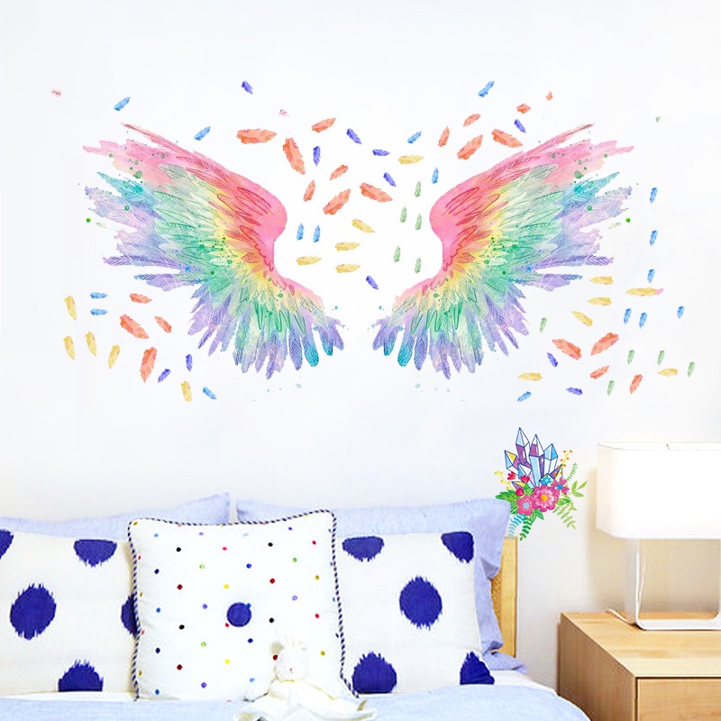 1 Cặp Giấy Dán Tường Hình Đôi Cánh Thiên Thần Màu Sắc Thủ Công DIY Trang Trí Phòng Ngủ/Sofa