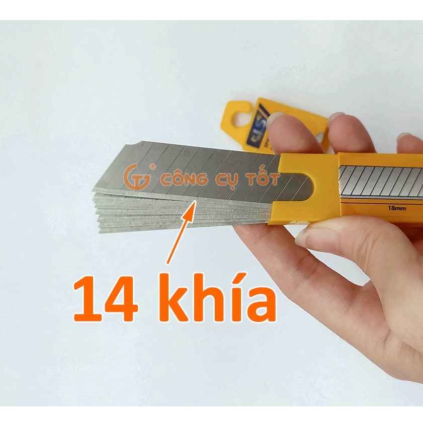 Hộp 10 lưỡi dao rọc giấy khổ lớn 18 ly LS A100 loại 14 khía