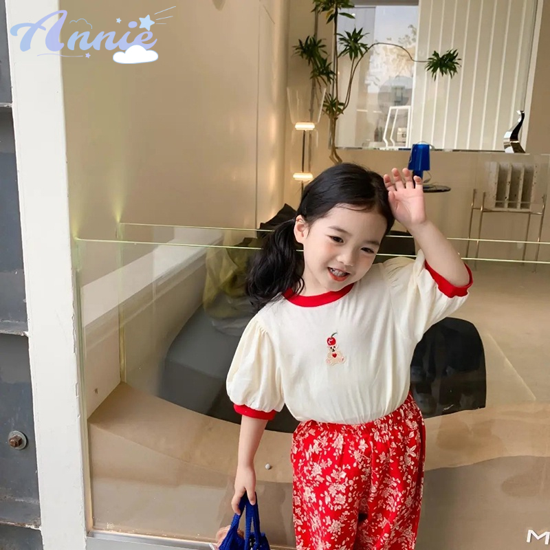 Áo Thun Tay Ngắn Họa Tiết Chấm Bi Phối Màu Tương Phản Thời Trang Mùa Hè Phong Cách Hàn Quốc Cho Bé Gái