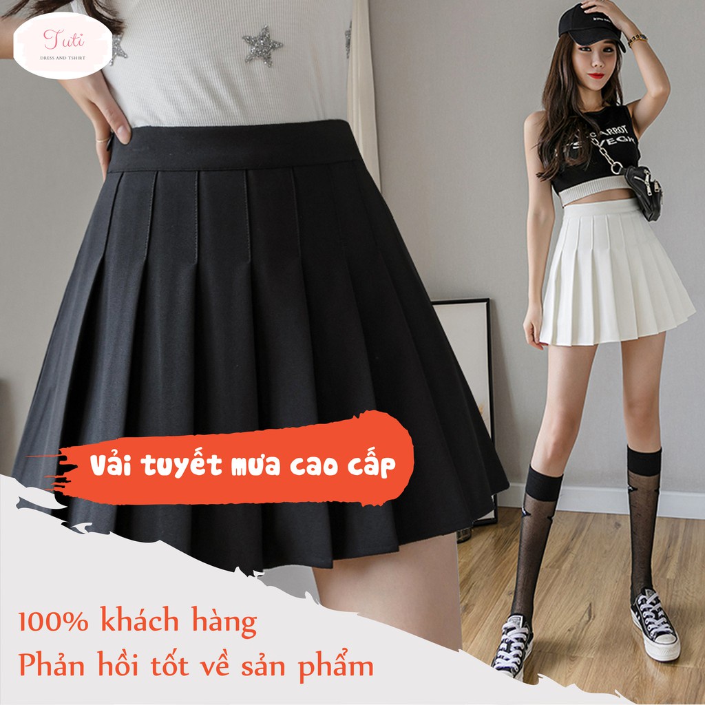 Chân váy xếp ly dáng chữ A lưng cao phong cách tennis xòe váy ngắn thời trang phong cách ulzzang