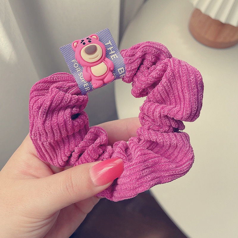 Dây Buộc Tóc Cao Su Co Giãn Bọc Da Họa Tiết Trái Dâu Gấu Phong Cách Nhật Hàn Đáng Yêu Cho Bạn Gái