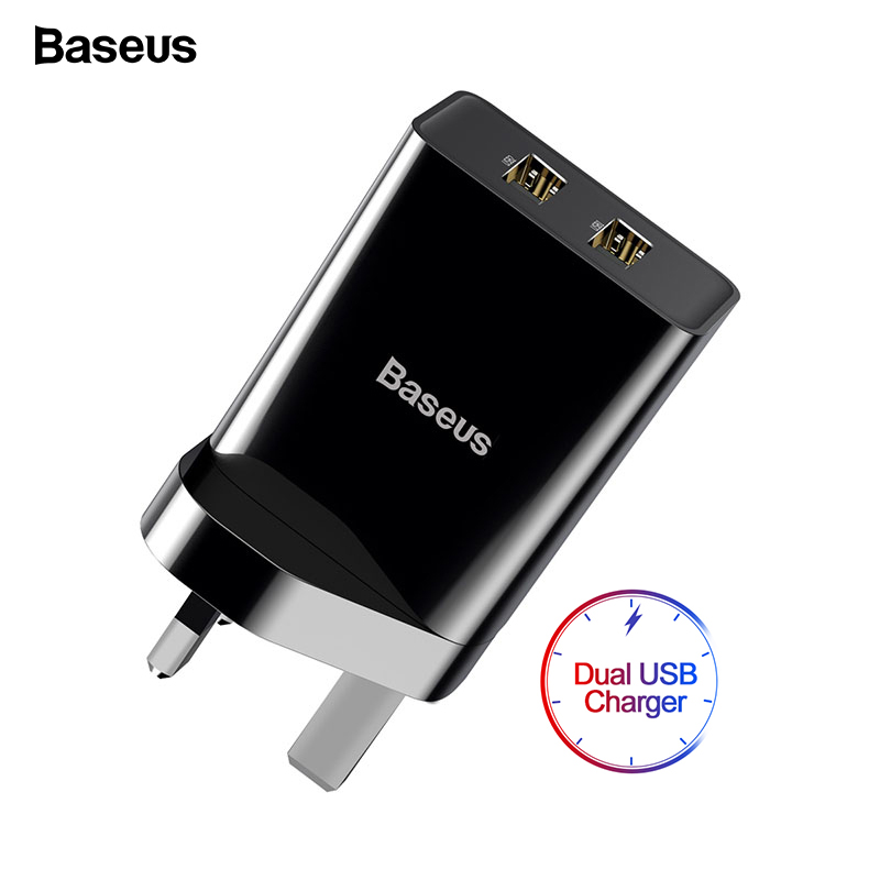 UK Baseus Mini Dual USB Charger Wall Plug Charger Quick Charger for iPhone Samsung Xiaomi Mi Huawei Mobile Phone Charger