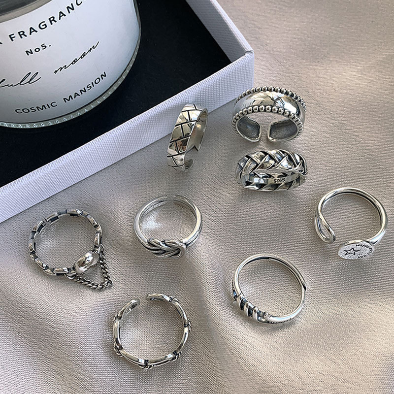 Nhẫn Bạc 925 Phong Cách Retro Hàn Quốc Độc Đáo