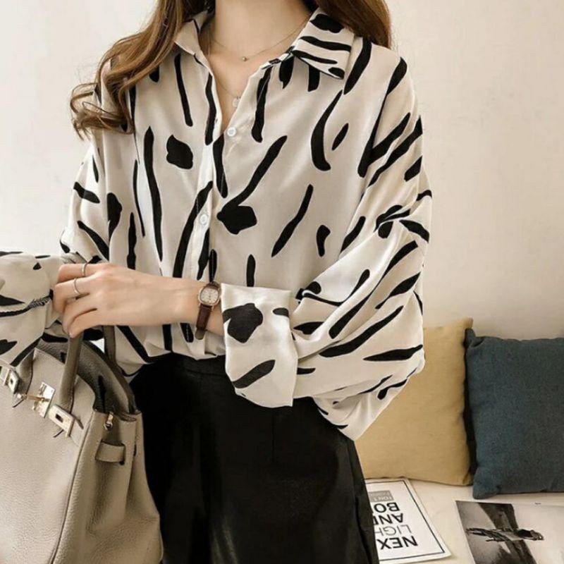 Áo sơ mi tay dài họa tiết trẻ trung, thanh lịch cho nữ