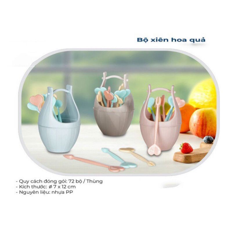 Bộ  giỏ nĩa, dĩa xiên hoa quả, dĩa xiên trái cây siêu xinh 3399