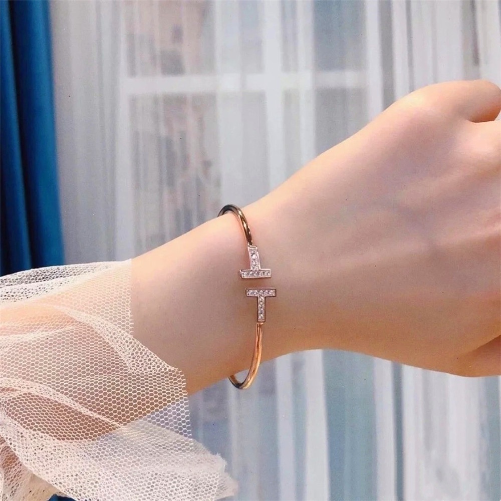 Vòng đeo tay hở hình chữ T đính đá đơn giản thời trang cho nữ