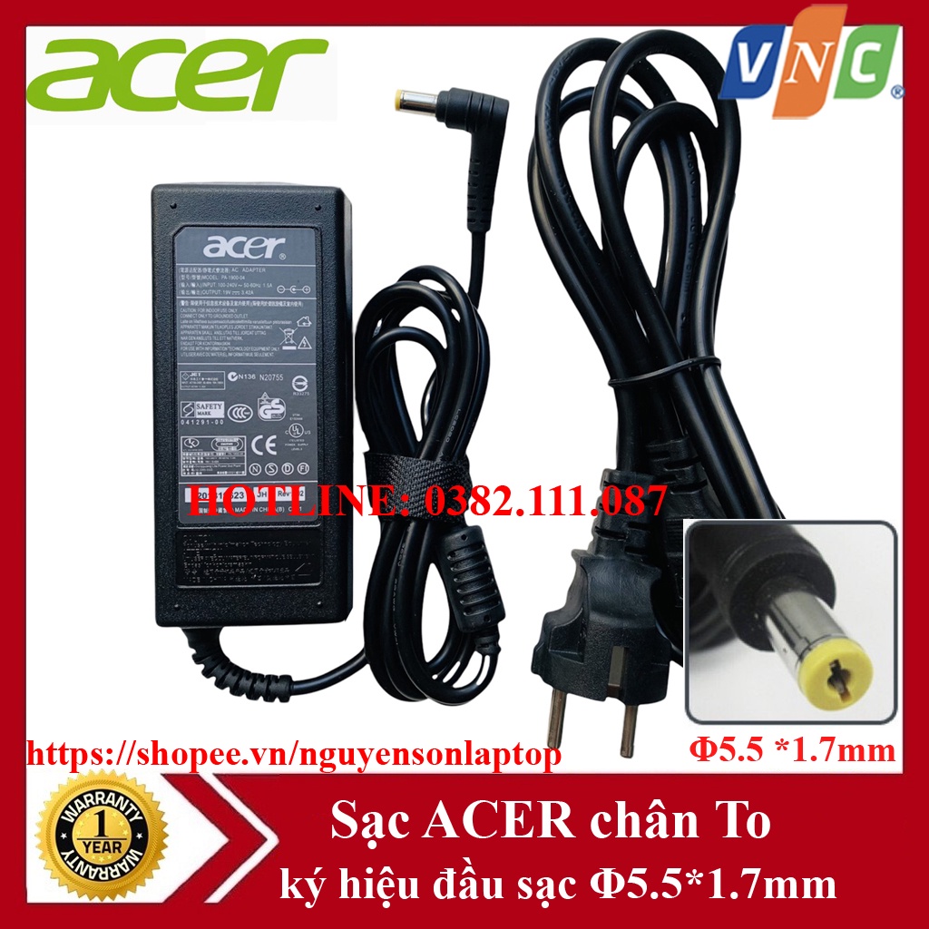 Sạc Laptop Acer 19V – 3.42A – 65W Cao Cấp ( ZIN ) FREE SHIP ĐƠN TỪ 50K