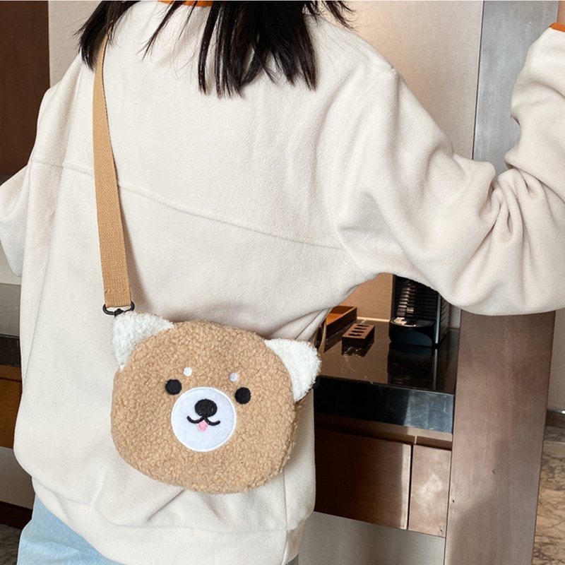 Túi Đeo Chéo Bằng Len Lông Cừu Họa Tiết Hoạt Hình Dễ Thương Cho Bé Gái