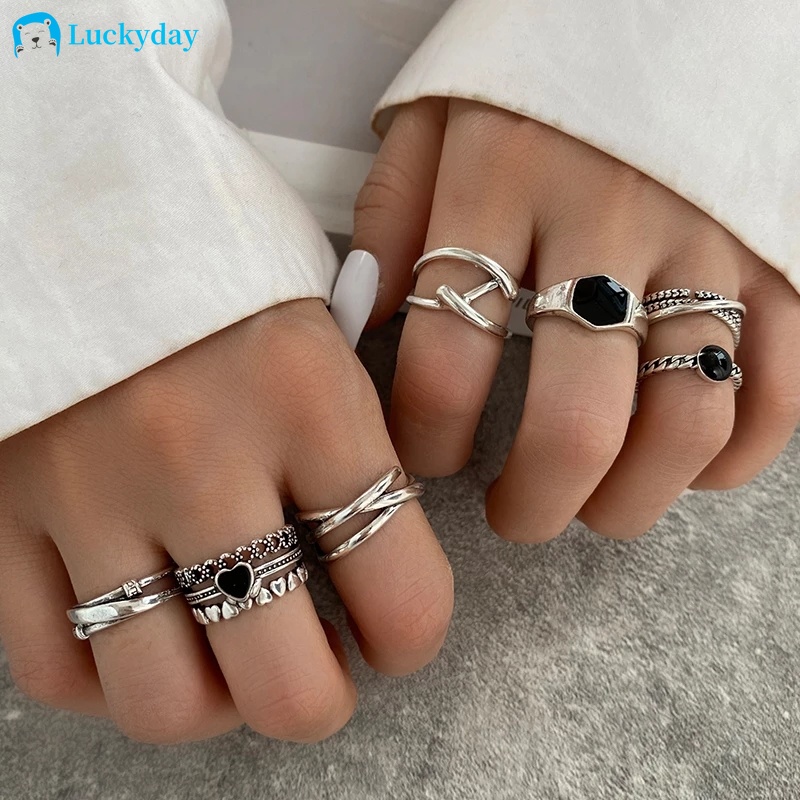 Set 7 Nhẫn Hở Đính Đá Thời Trang Cho Nữ