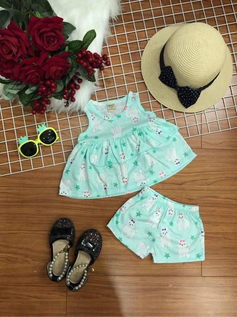 (giá xả )bộ ba lỗ cotton bé gái 8-21kg