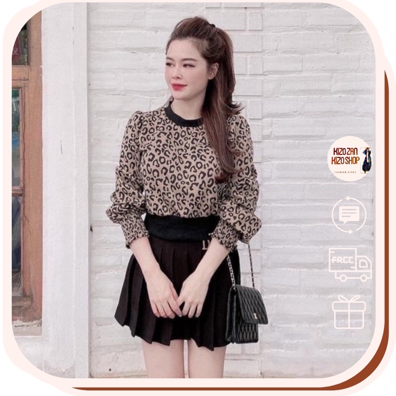 Áo nỉ da cá Thu đông dài tay nữ họa tiết beo hàng Quảng Châu chất liệu dày dặn, Áo mùa đông nữ croptop đẹp 1939 Kizosho