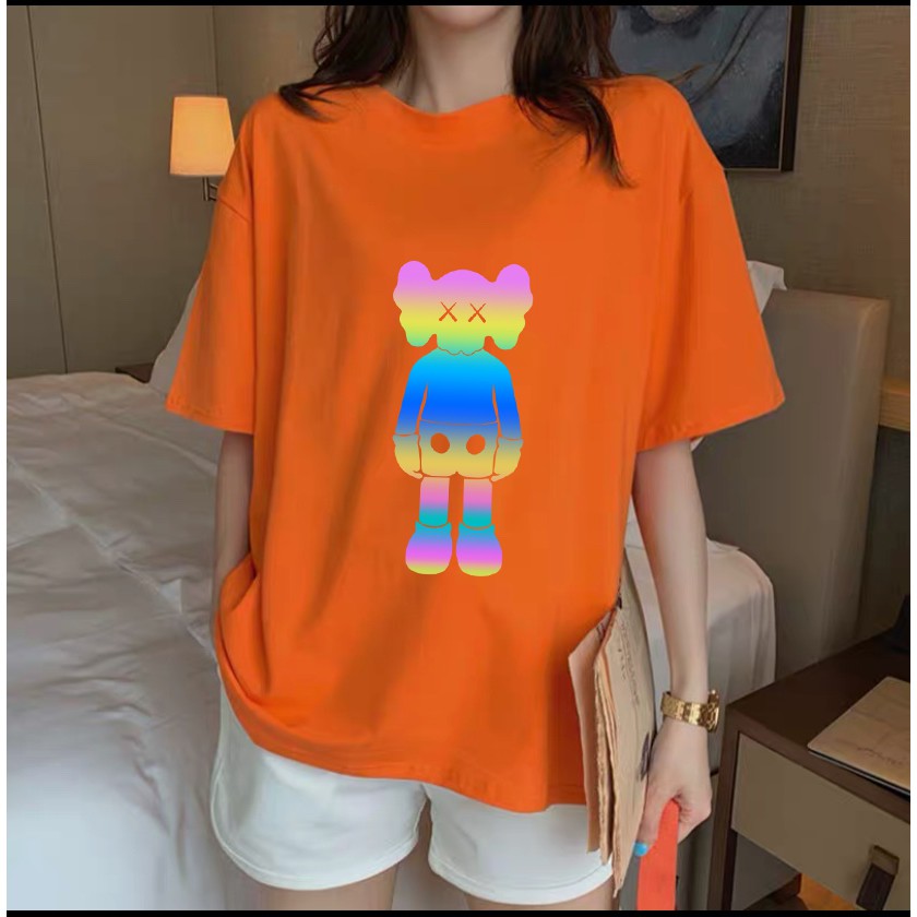 Áo Thun Unisex Basic Tee Phông Hình Phản Quang Kaws Nam Nữ Tay Lỡ Oversize Form Rộng 11 Màu