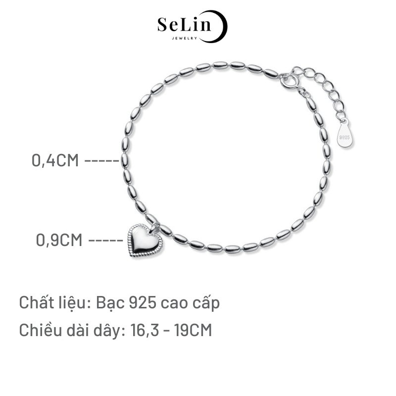 Lắc tay bạc vòng tay bạc 925 nữ cao cấp hình trái tim đơn giản, cá tính SELIN JEWELRY - 0014