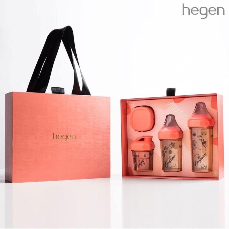 Bộ quà tặng Hegen Triple E Collection - Gồm 1 bình uống nước 150ml + 1 bình sữa 240ml + 1 bình sữa 320ml + 3 nắp đậy