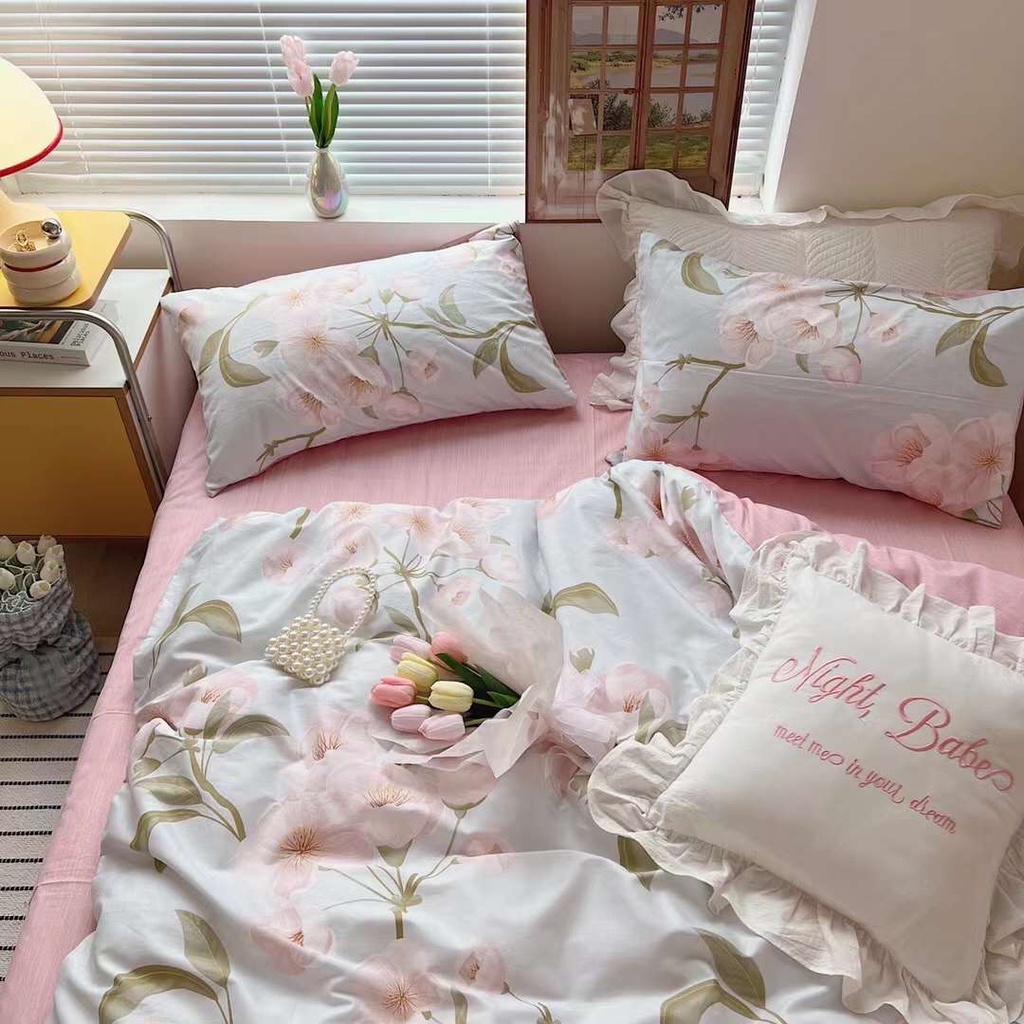 Bộ Chăn Ga Gối Cotton Living Nhập Khẩu Cao Cấp, Cotton 100% - Meo Meo Bedding