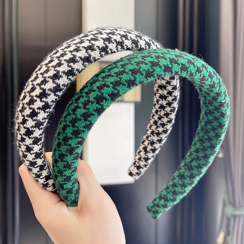 Băng Đô Cài Tóc Họa Tiết Sọc Caro Màu Xanh Lá Phong Cách Hàn Quốc Dễ Thương