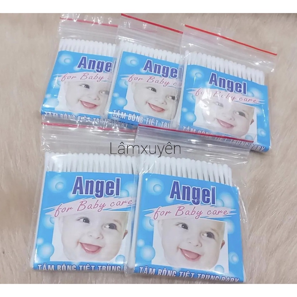 Bông tăm tiệt trùng angel for BABY care  FREESHIP  đa công dụng ,nhỏ gọn nhựa mềm trơn láng, Sợi bông tự nhiên mềm mịn