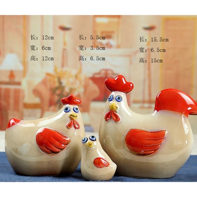 thú gốm decor trang trí - gia đình gà 