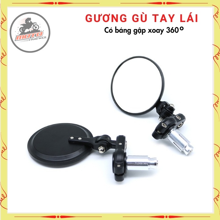 Gương gù tay lái, kính gù tròn cao cấp, có báng gập xoay 360, gương xe máy độ CAFE RACER