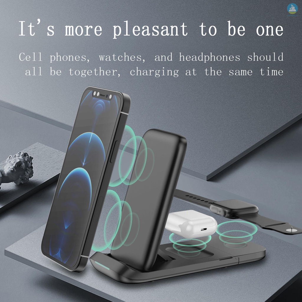 MI  3 in 1 Wireless Charger Qi Wireless Charging Stand Foldable Wireless Charging Pad Replacement for Apple Watch Airpods Pro  12/11/11pro/X/XS/XR/Xs Max