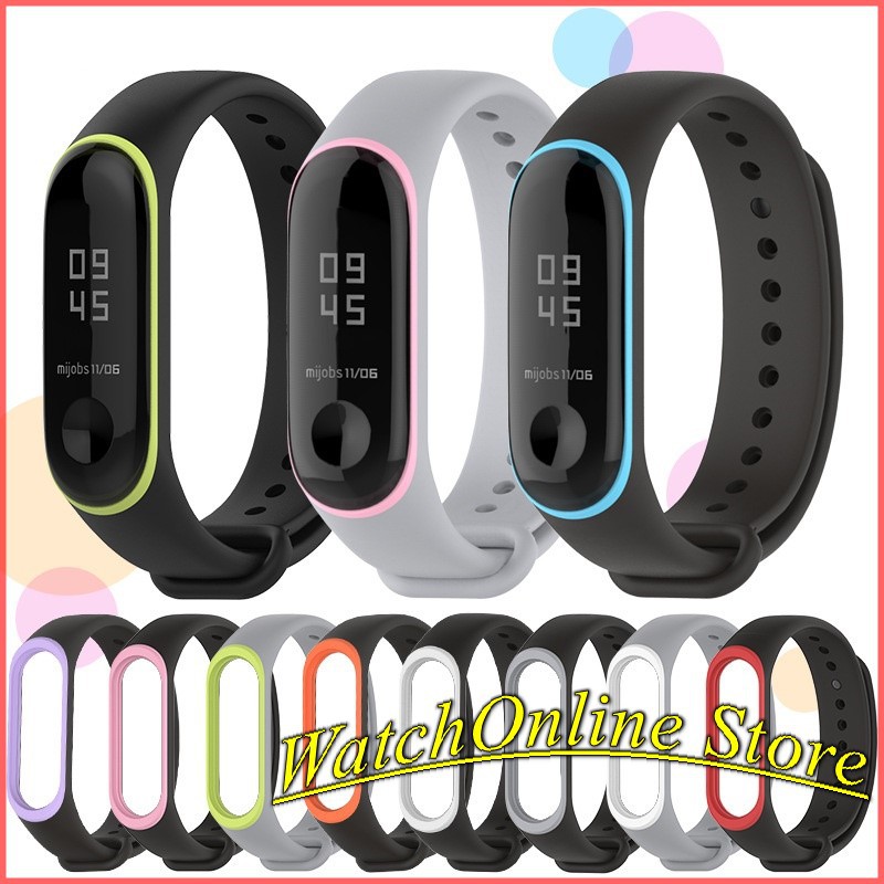 Dây đeo silicon viền màu Xiaomi miband 3 miband 4 - Mijobs