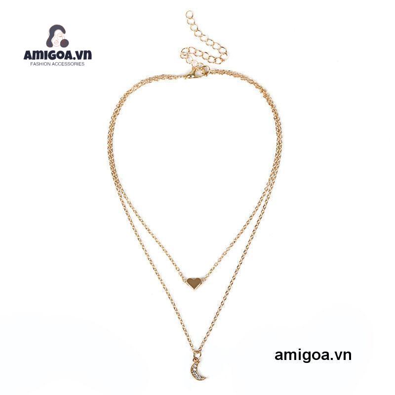 ✨✨vòng cổ Nhiều Lớp Mặt Hình Trái Tim Và Mặt Trăng Thời Trang Cho Nữ