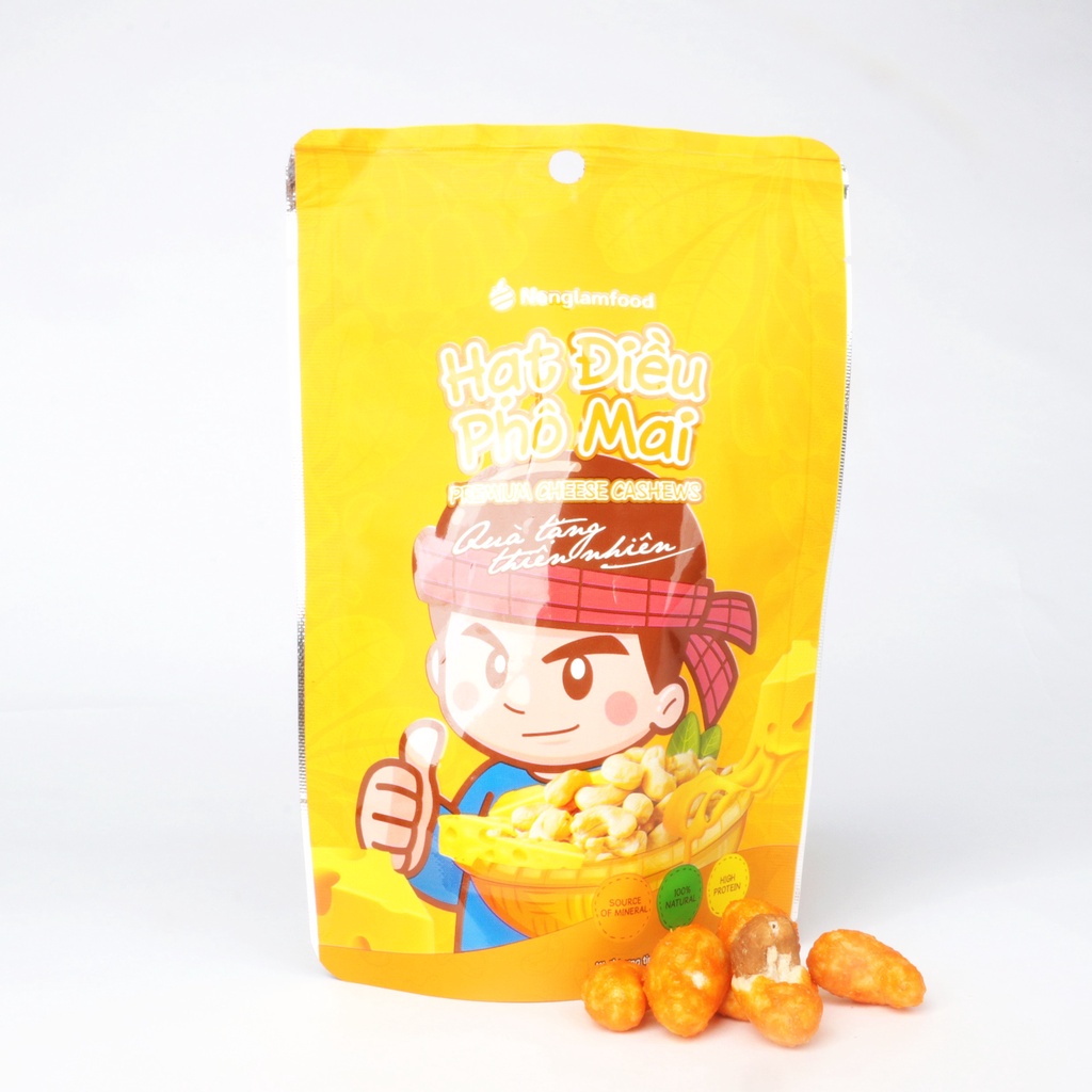 Hạt điều phủ vị phô mai, sầu riêng, tỏi ớt, wasabi Nonglamfood túi 45g | Đồ ăn vặt dinh dưỡng