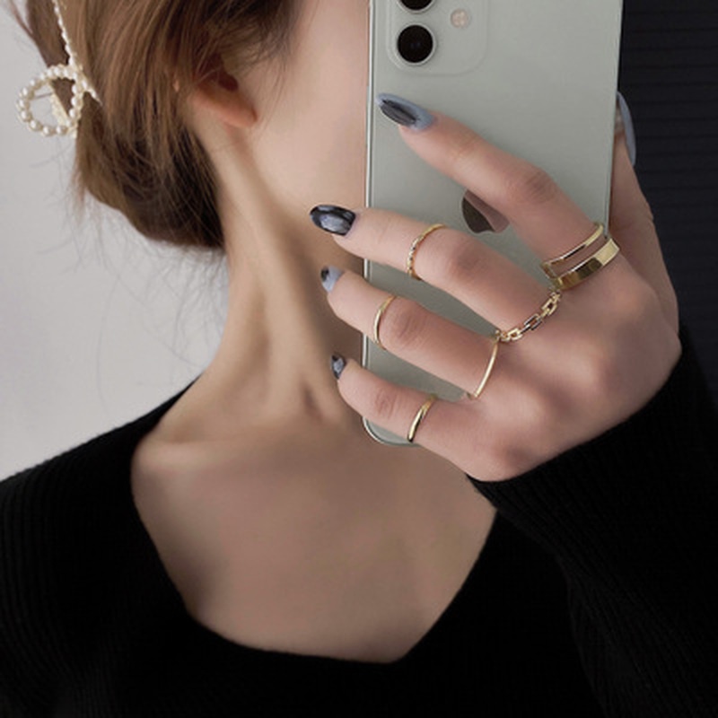 Nhẫn Bạc Cắt Lỗ Phong Cách Hàn Quốc Có Thể Điều Chỉnh Dành Cho Nam Nữ