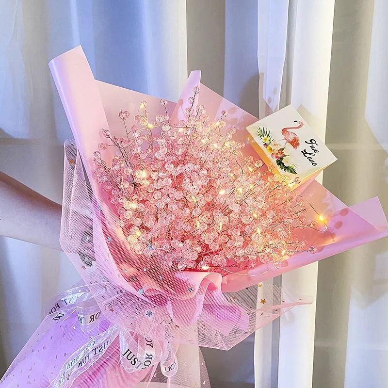 BÓ HOA DIY - Quà tặng valentine lễ tình nhân sinh nhật - bó hoa thiết kế hạt châu đẹp mắt - Hoa giả tự làm