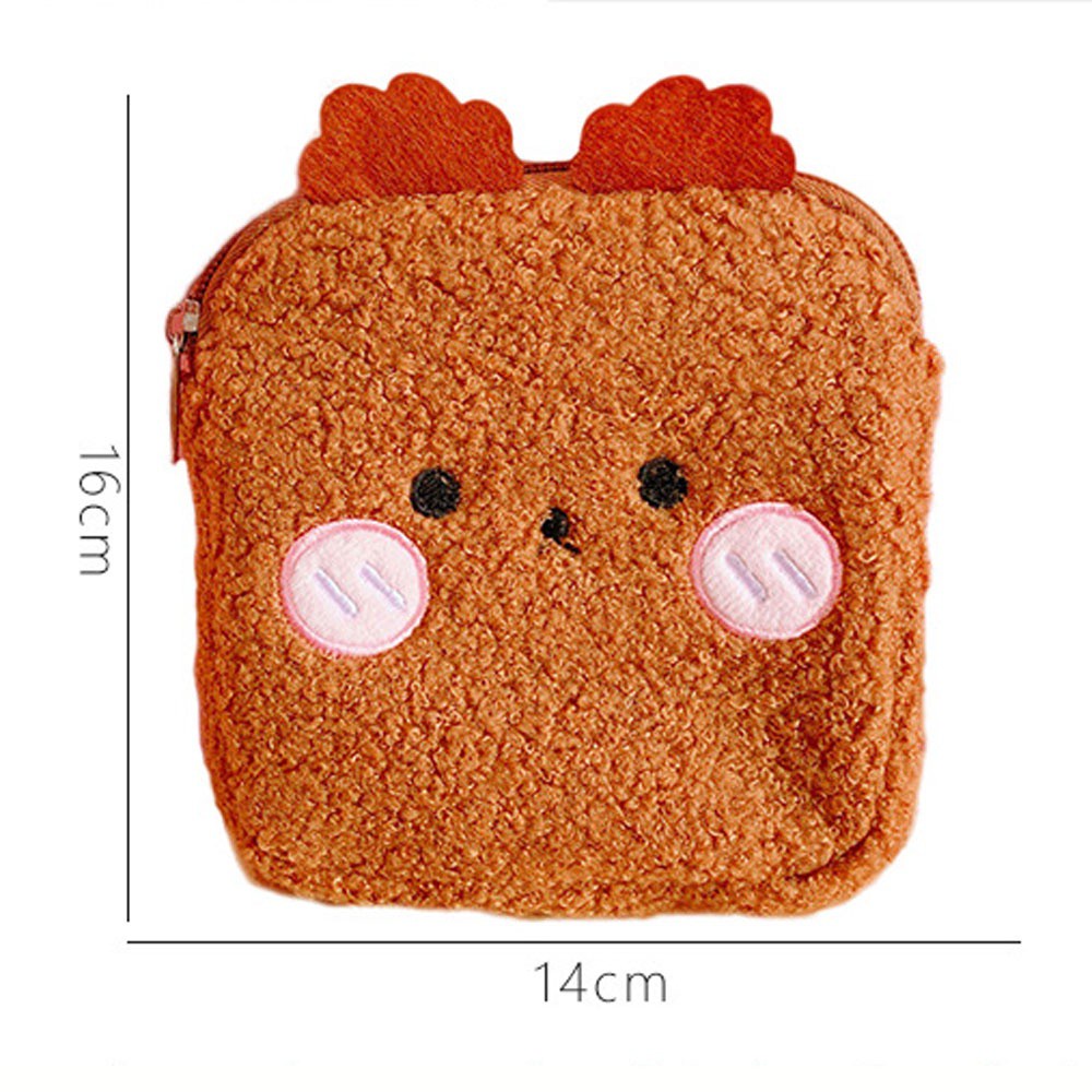 Túi nhỏ chất liệu lông nhung chứa tai nghe/mỹ phẩm/cáp USB/đồ cá nhân cho bạn gái chủ đề hoạt hình độc đáo