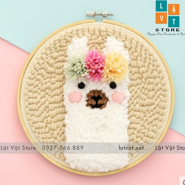 Bộ Thêu Len Xù Trang Trí Decor Các Thứ Đáng Yêu - Punch Needle - Có Vi