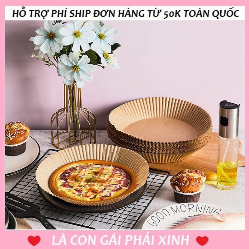 (T058)Set 50 Miếng Giấy Lót Nồi Chiên Hình Khuôn Bánh - Giảm Thiểu Tối Đa Dầu Mỡ Bám Vào Nồi Chiên