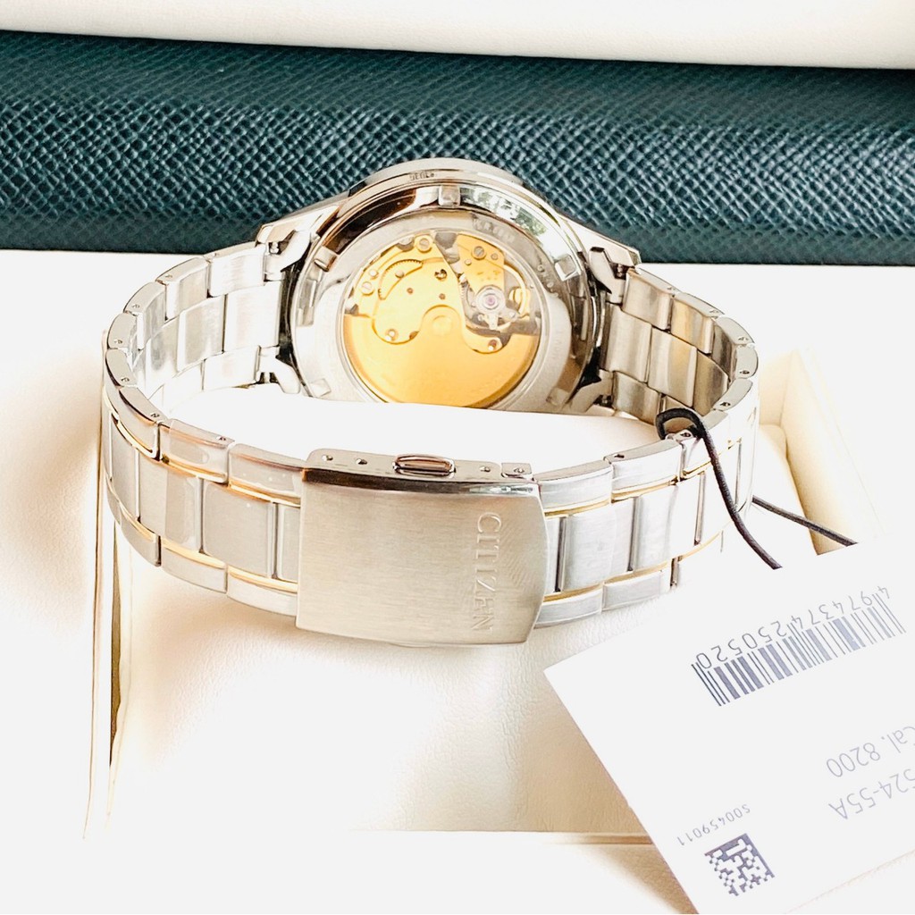 Đồng hồ Nam Citizen Automatic NH7524-55A Demi vàng,Mặt trắng,Lịch thứ ngày-Máy cơ tự động-Dây kim loại cao cấp-Size 40mm