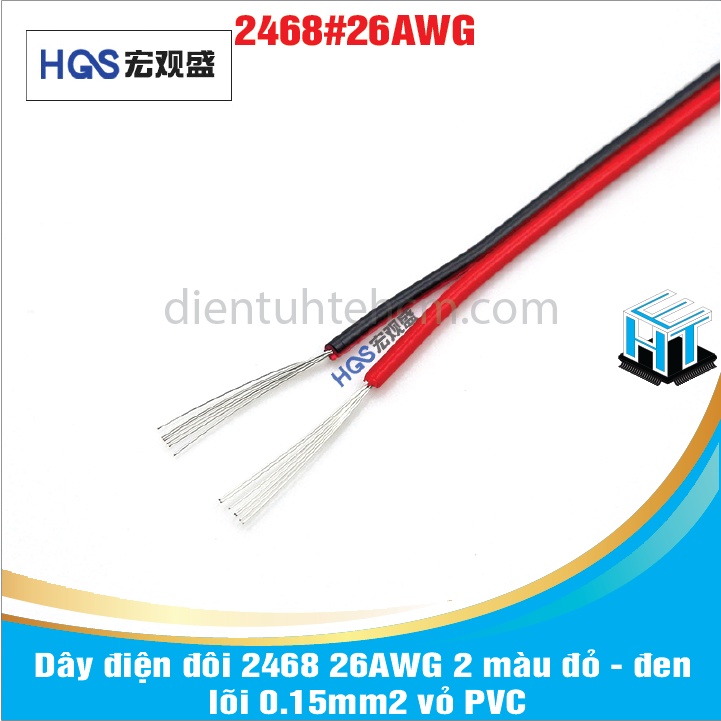 1 MÉT Dây điện đôi 2468 đỏ - đen 26AWG lõi 0.15mm2 vỏ PVC