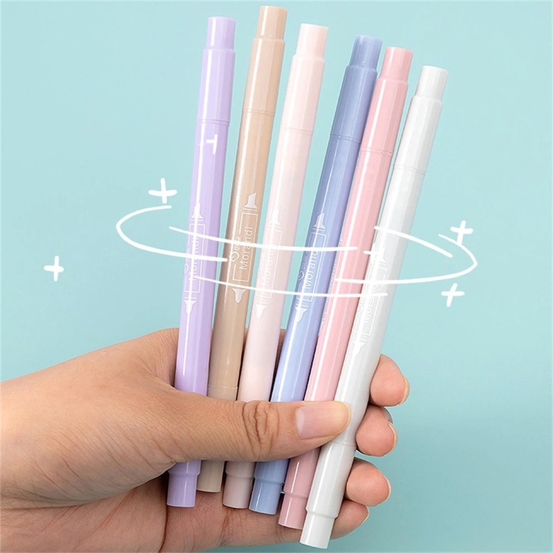 Set 6 bút đánh dấu hai đầu hình tròn màu sắc Morandi DIY