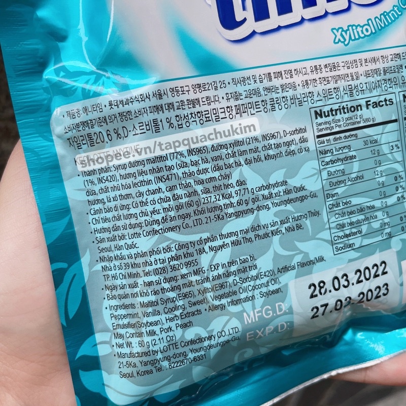 Kẹo bạc hà Hàn Quốc LOTTE Anytime gói 60G - tapquachukim