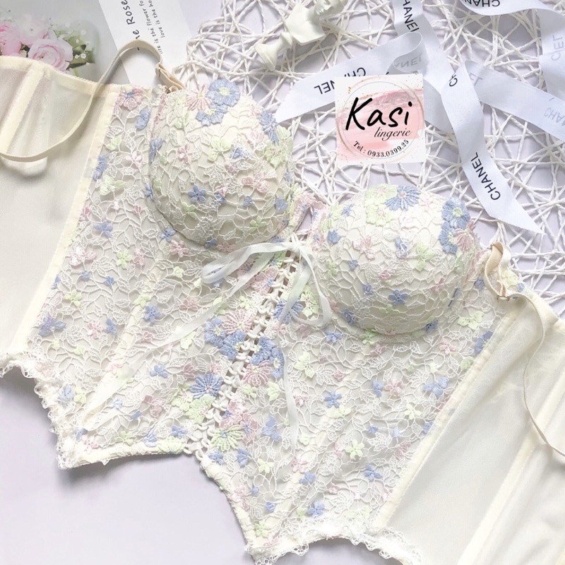Đồ lót nội y corset ren chỉ 3D cao cấp