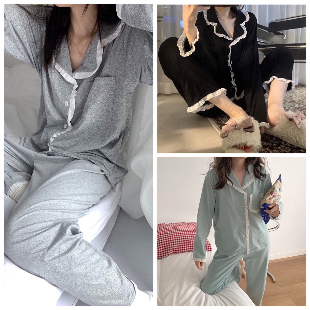 BỘ ĐỒ NGỦ MẶC NHÀ DÀI TAY NỈ DA CÁ VIỀN BÈO HOT 2021