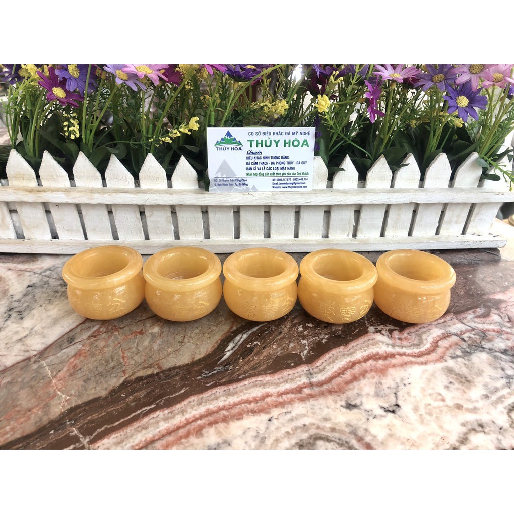 Bộ 5 chung nước, ly nước thờ cúng ông thần tài thổ địa đá ngọc hoàng long