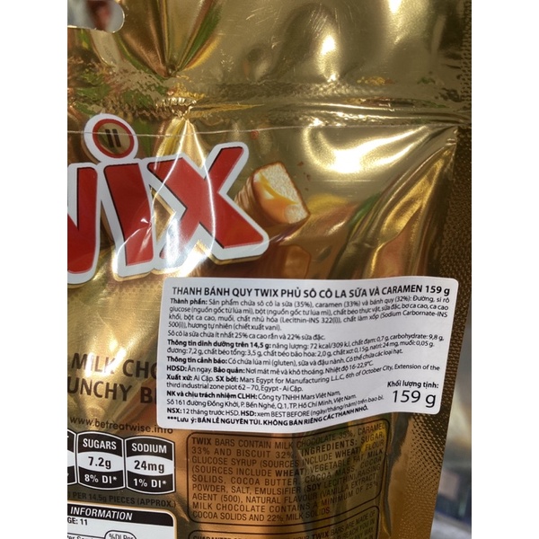 Thanh Bánh Quy Twix Phủ Socola Sữa & Caramen Túi 11 Thanh