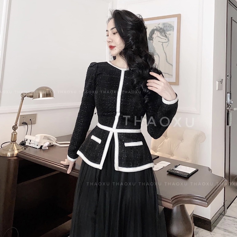 áo dạ peplum CHARM phong cách hàn quốc chất liệu dạ tweed dày dặn mặc đi chơi đi làm A97