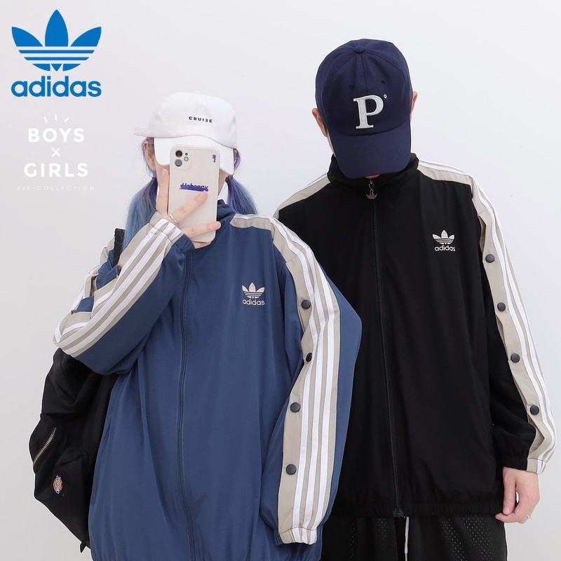 Áo khoác bóng chày chắn gió Adidas chính hãng 100% cổ đứng dáng rộng phối nút sành điệu cho nam và nữ
